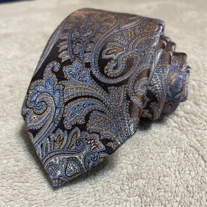 Joseph Abboud Brown Neck Tie Multicolor Brocade Paisley Silk Blend